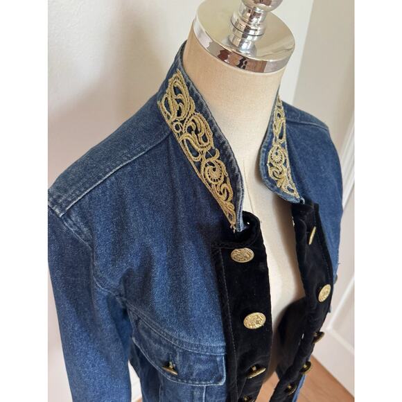Vintage Military Style 90s Jacket Dark Jean Velvet Stefano Int. Size MED Womens - Picture 5 of 16